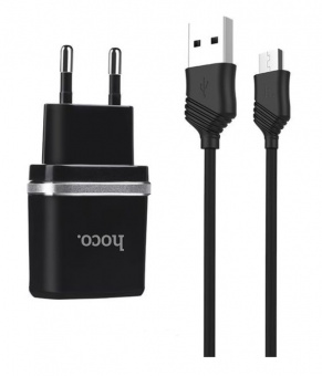 Сетевое З/У HOCO C12 2USB 2.4A черный от магазина РЭССИ